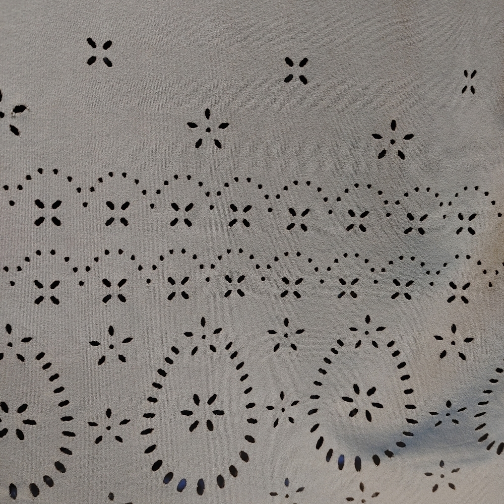 Boho Eyelet Tunic Top Medium Tan Scalloped Hem Soft Stretch Short Sleeve - Picture 7 of 9